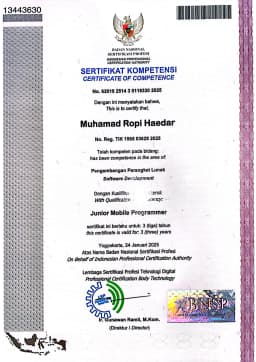 Junior Mobile Programmer certificate