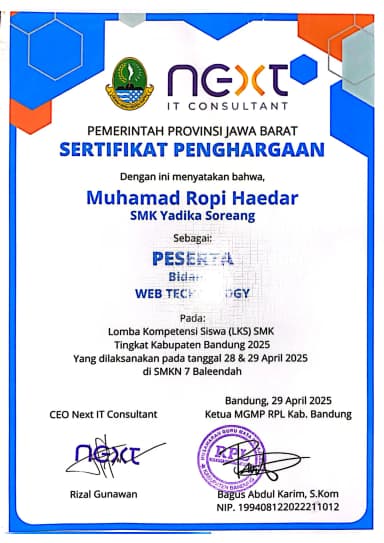 LKS Web Technology 2025 certificate