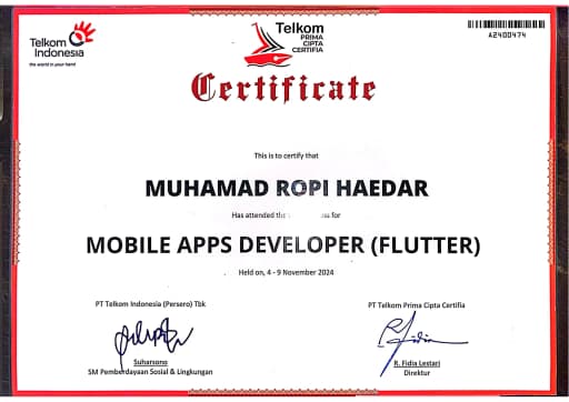Mobile Apps Developer (Flutter) certificate