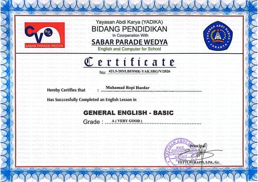 General English - Basic (Grade A) certificate